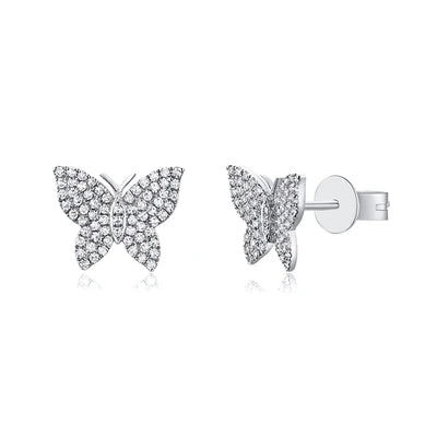 14k white gold large diamond butterfly studs