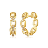 14k gold diamond small chain link huggies