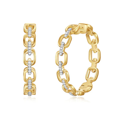 14k yellow gold diamond chain hoops