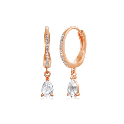 14k gold diamond white topaz drop huggies