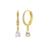 14k gold diamond white topaz drop huggies