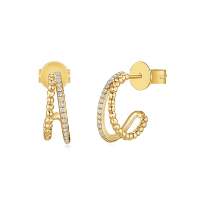 14k yellow gold diamond shot bead split j hoop earring