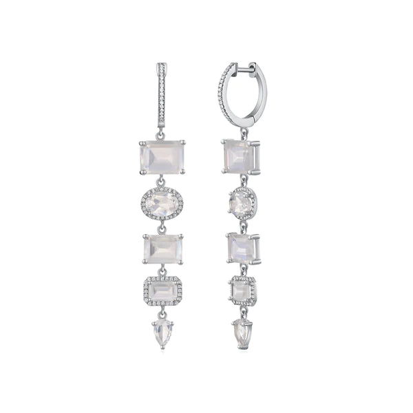 14k gold diamond and moonstone drop earring