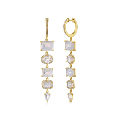 14k gold diamond and moonstone drop earring