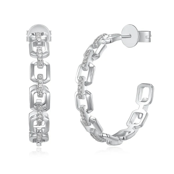 14k gold diamond chain link hoop with post