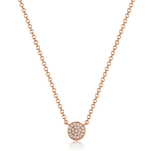 14k Gold Small Diamond Disk Necklace