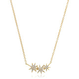 14k gold diamond triple starburst necklace