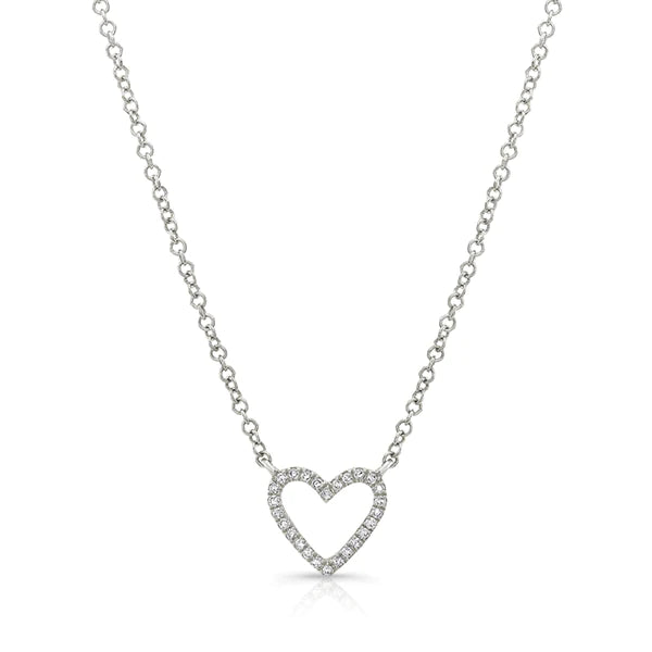 14k gold and diamond open heart necklace