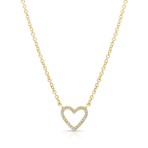 14k gold and diamond open heart necklace