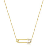14k gold diamond safety pin necklace