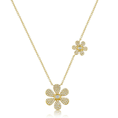 14k gold double diamond flower necklace