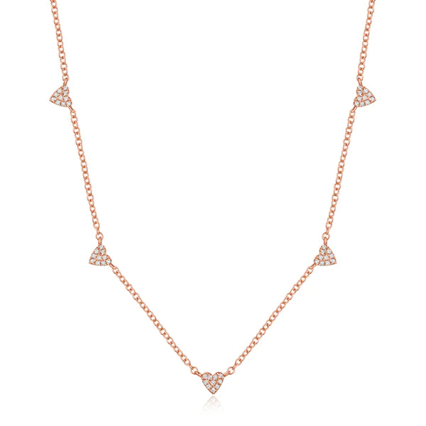 14k gold and diamond scattered hearts necklace