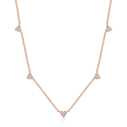 14k gold and diamond scattered hearts necklace