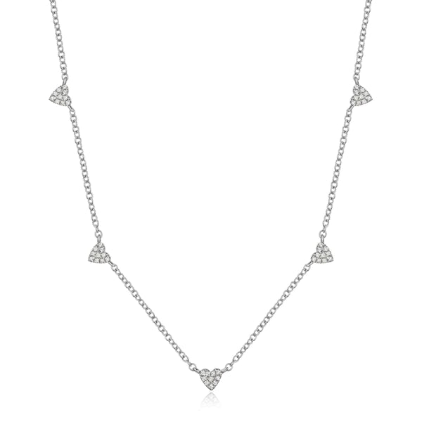 14k gold and diamond scattered hearts necklace