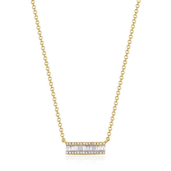 14k gold diamond baguette small bar necklace