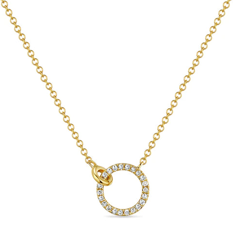 14k gold diamond open circle necklace with jump ring