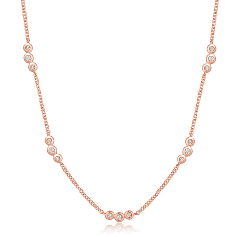 14k rose gold triple diamond bezel cluster necklace