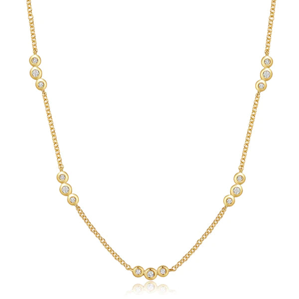 14k gold triple diamond bezel cluster necklace