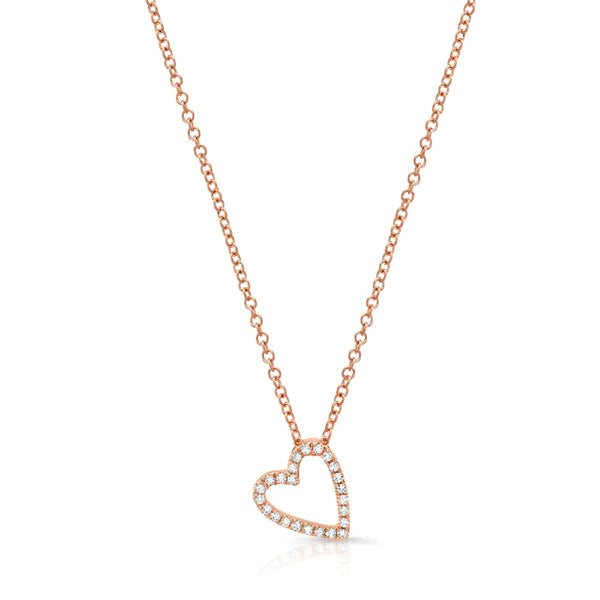 14k gold diamond slanted open heart necklace