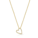 14k gold diamond slanted open heart necklace