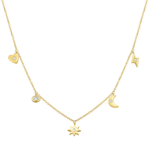14k gold diamond multi charm necklace