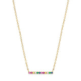 14k gold rainbow diamond bar necklace