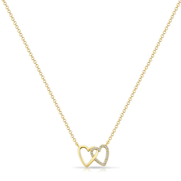 14k gold diamond double heart necklace