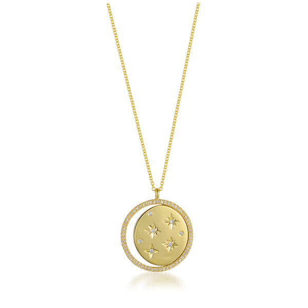 14k gold diamond celestrial disk necklace