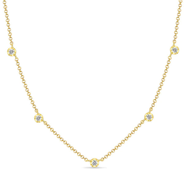 14k gold 5 Diamond Bezel Necklace
