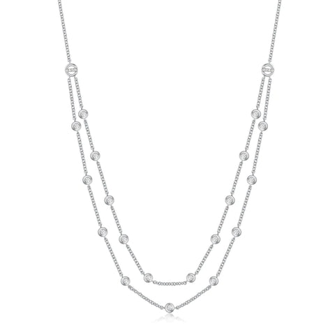 14k gold double strand diamond bezel necklace