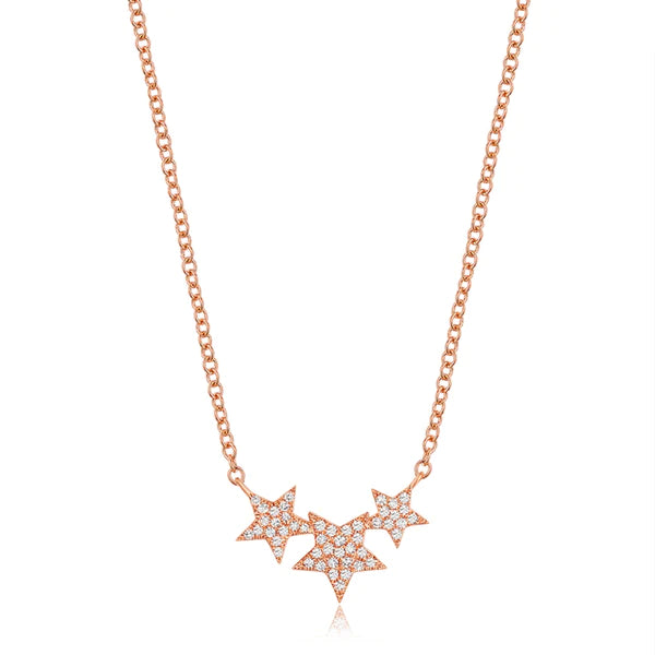 14k gold diamond triple star necklace