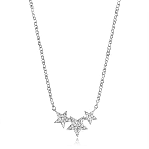 14k gold diamond triple star necklace