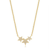 14k gold diamond triple star necklace