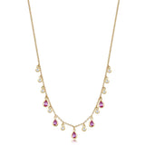 14k gold diamond and pink sapphire drop necklace