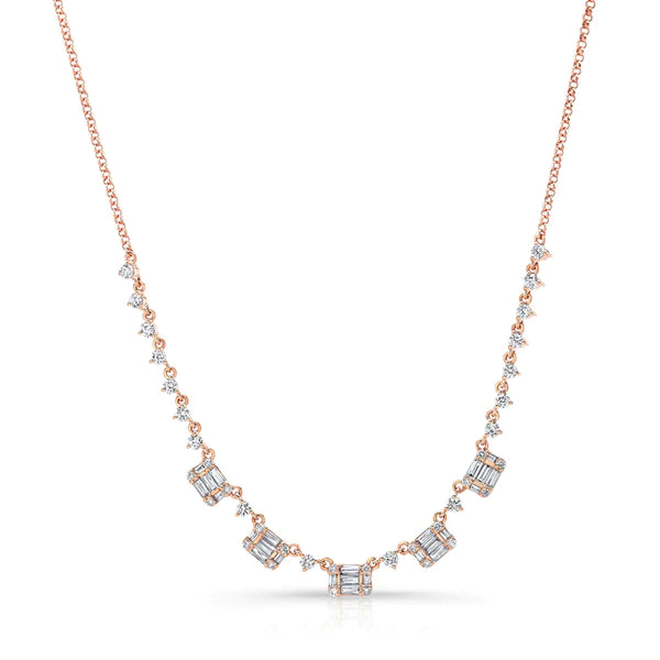 14k gold and diamond baguette necklace