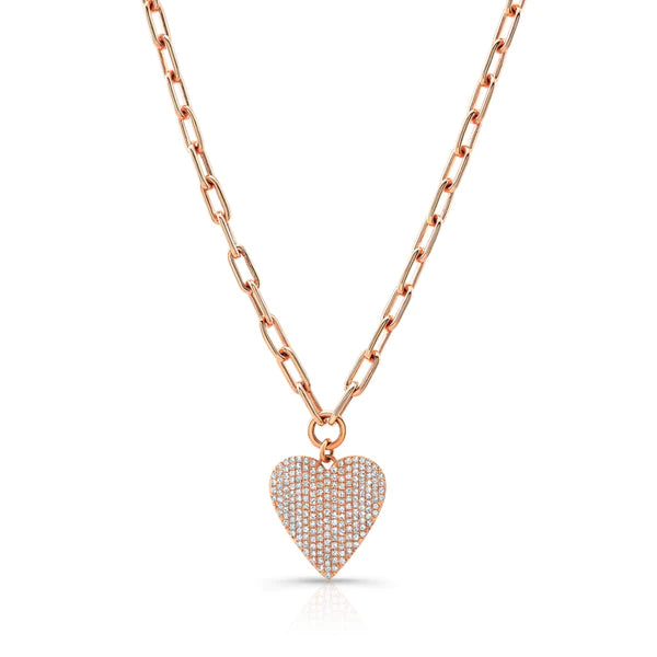 14k gold diamond pave heart necklace