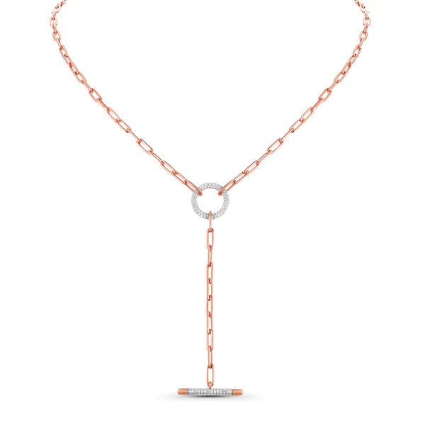 14k gold diamond circle paperclip toggle necklace