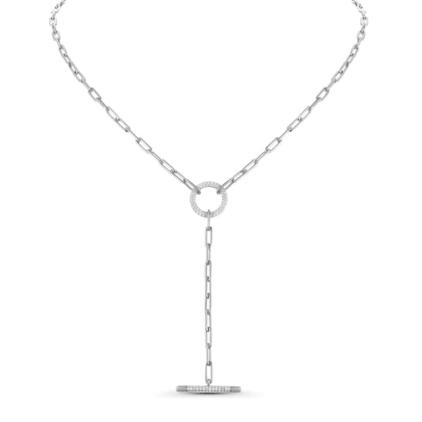 14k gold diamond circle paperclip toggle necklace