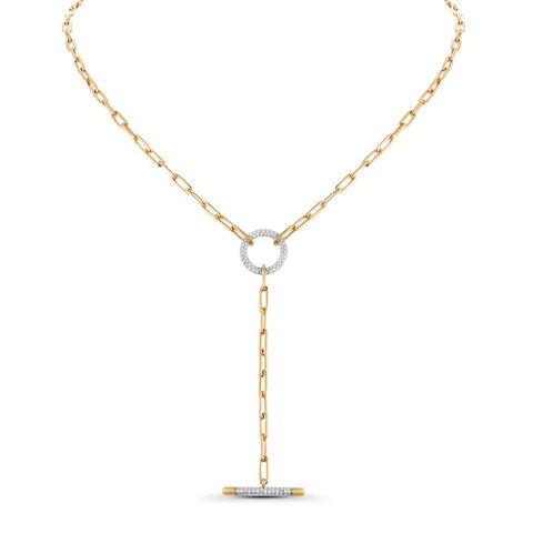 14k gold diamond circle paperclip toggle necklace