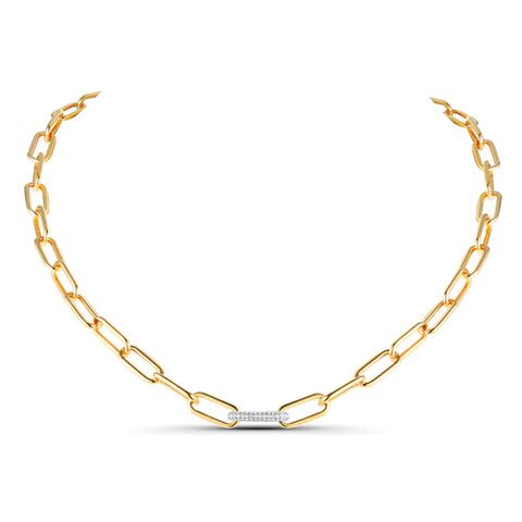 14k gold diamond diamond link paperclip necklace