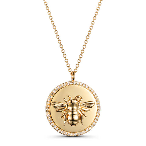 14k gold diamond bee pendant necklace