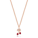 14k gold diamond ruby cherry necklace