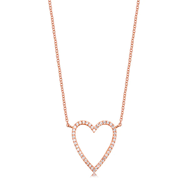 14k gold diamond large open heart necklace