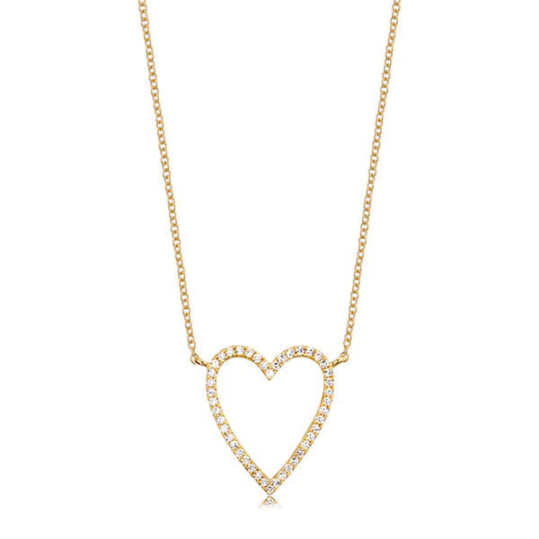 14k gold diamond large open heart necklace