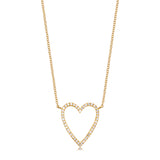 14k gold diamond large open heart necklace
