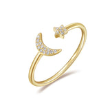 14k gold diamond moon star ring