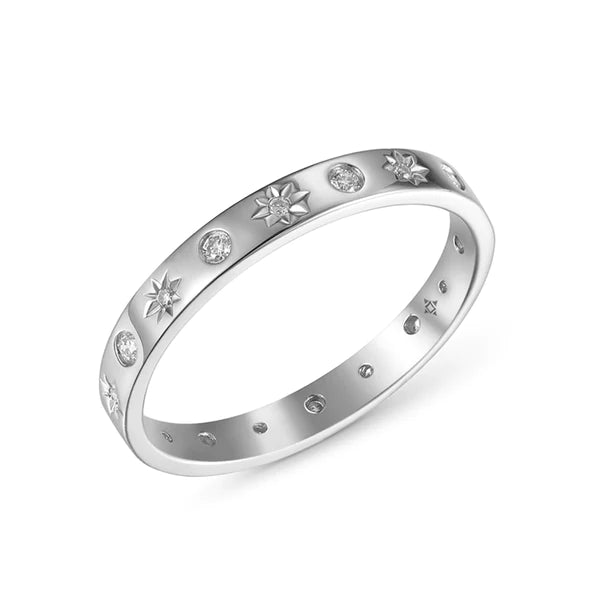 14k gold scattered starburst and diamond band