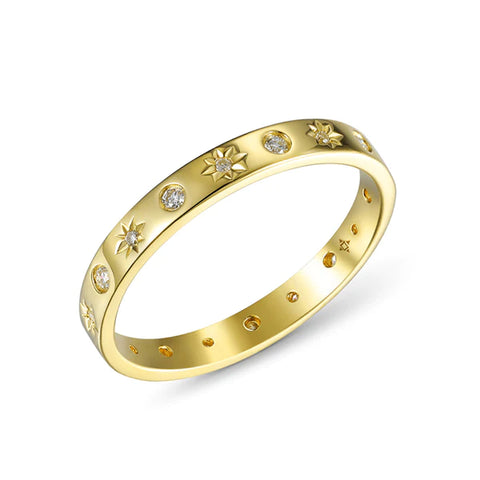 14k yellow gold scattered starburst and diamond band size 7