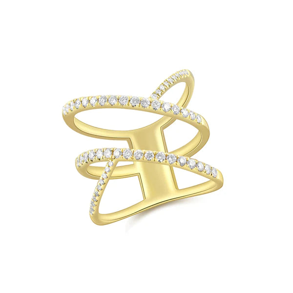 14k gold diamond open X ring