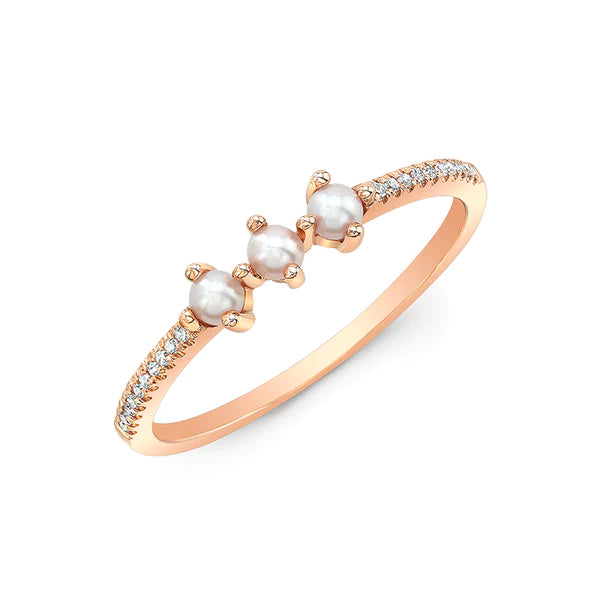 14k gold diamond 3 pearl ring